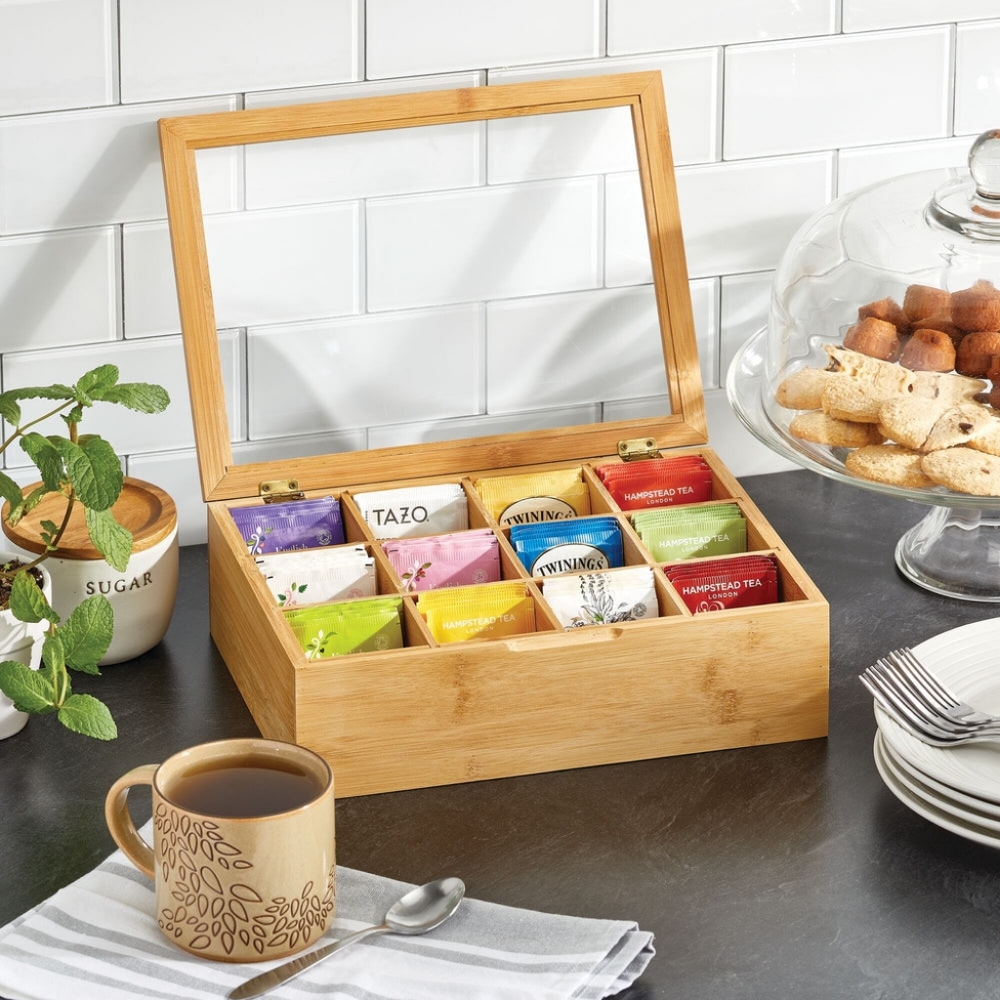 mDESIGNS BAMBOO TEA STORAGE BOX 12 SECTIONS NEW